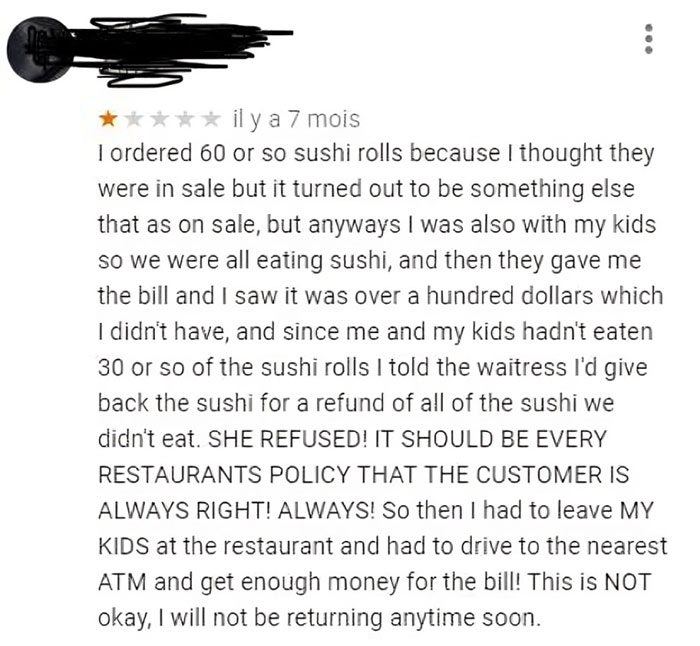 A Restaurant Review I Stumbled On. The Customer Is So Many Kinds Of Wrong