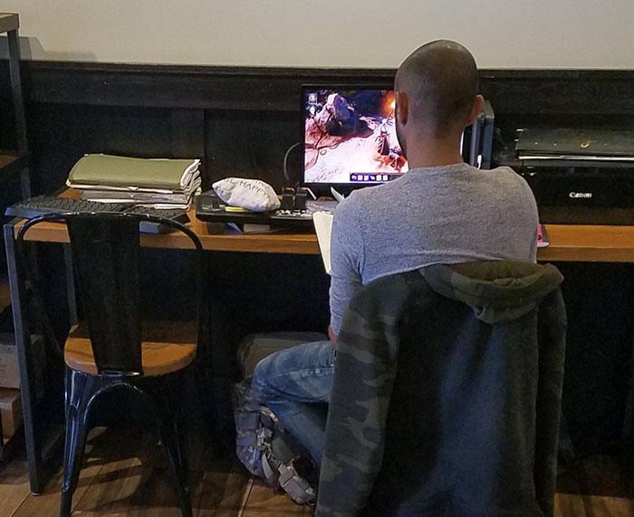 This Guy Taking Up An Entire Table In The Coffee Shop Where I Work To Livestream. Playing Heavy Metal Music Out Loud And Cussing Up A Storm. Oh, And He Didn't Even Order A Drink