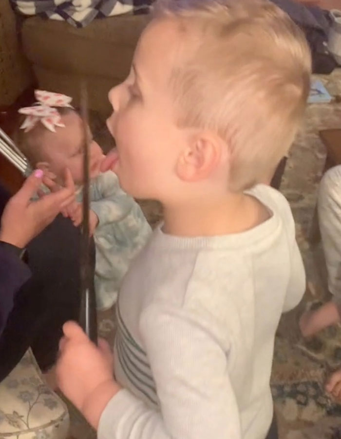 "Can You Blame Him?": 3YO Tries To Lick Huge Knife While Family Films Baby's First Steps