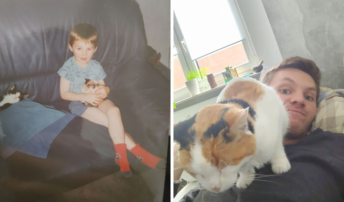 Had To Put Down My Cat Today. That's Us 18 Years Apart