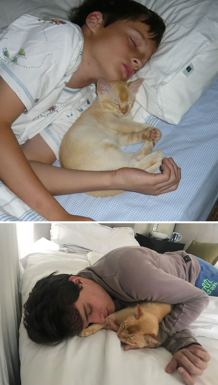 Me And My Baby Boy On The First Night We Ever Met And Now 12 Years Later. Haven't Missed A Single Night Snuggling To Sleep While At Home With Him, Not Once