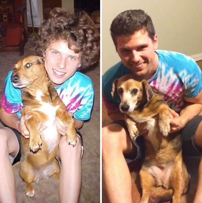 Coconut And Me 11 Years Apart (Ages 3 And 14 For Her, And 14 And 25 For Me). Always A Good Sport. Best Dog To Grow Up With