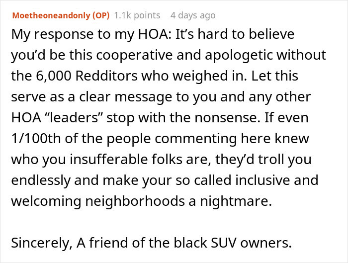 HOA Reprimands Man For Having Guests With Black SUVs, Apologizes After Seeing His Post Online