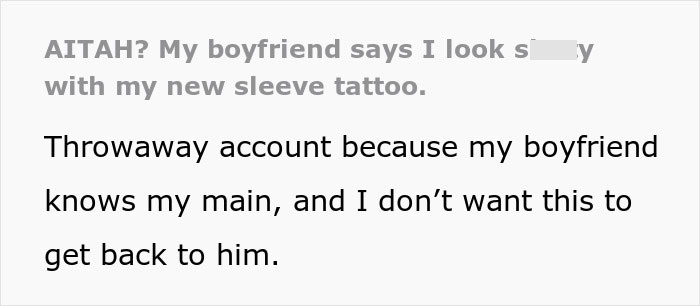 Heartbroken GF Feels She Should Remove Her Sleeve Tattoo After BF Keeps Telling Her To Cover It Up