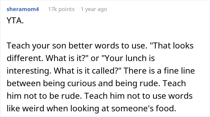 Mother Thinks Her Son Bullying Classmate About Her "Weird" Lunch Is Normal, Gets A Reality Check