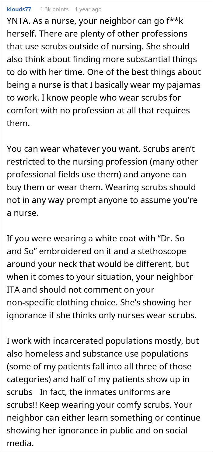 Student Gets Criticized By Neighbor As She's Not A Nurse But Is Wearing Scrubs, Seeks Advice Online