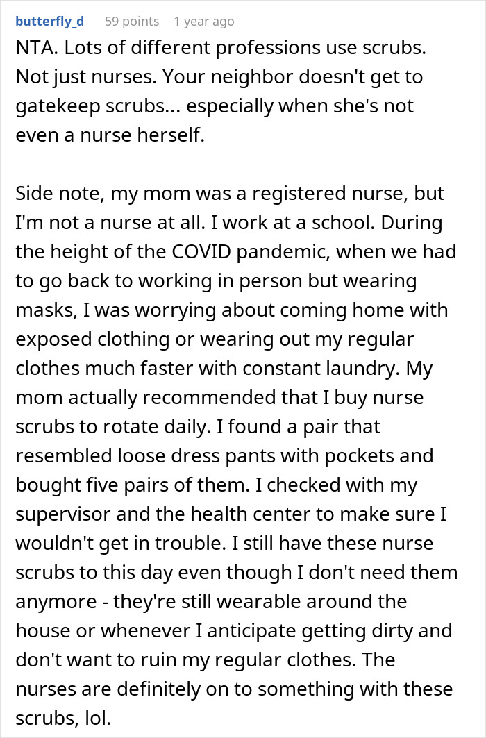 Student Gets Criticized By Neighbor As She's Not A Nurse But Is Wearing Scrubs, Seeks Advice Online