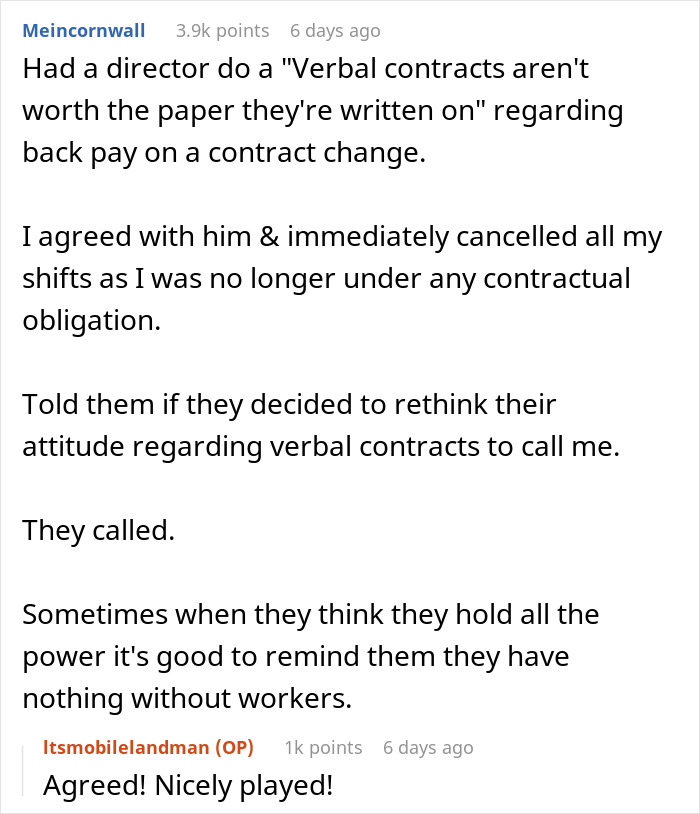 Boss Backs Out Of Verbal Agreement, Loses It After Employee Does The Same Thing To Him