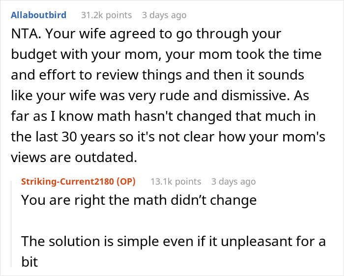 Discussion on siding with mom over financial decisions, highlighting differing opinions and outdated views.