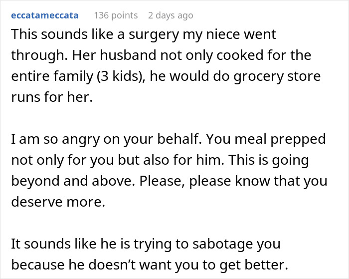 Wife Considers Ending Marriage After Husband Eats Her Carefully Prepared Surgery Recovery Food