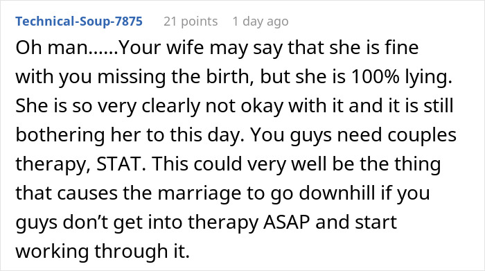 Husband Asks Wife To Get Over The Fact That He Missed Daughter's Birth: "Every Single Time"