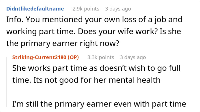 Reddit discussion about financial decisions between a couple and mother.