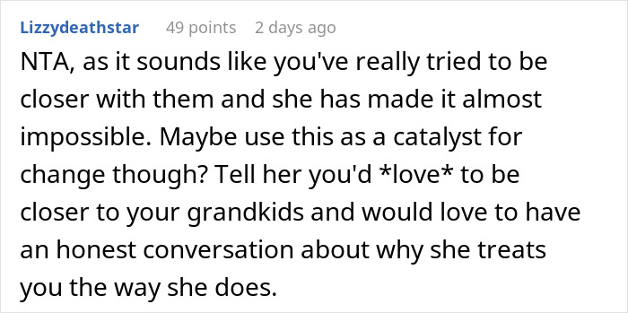 Text discussing a challenging relationship and grandkids, highlighting the need for honest conversation and change.