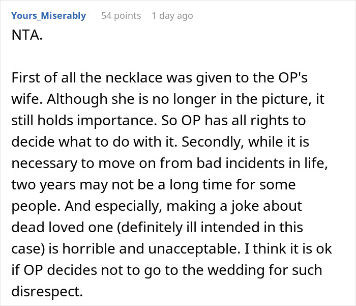 Widow Refuses To Go To Sister's Wedding After She And Entire Family Downplay Her Late Wife's Death