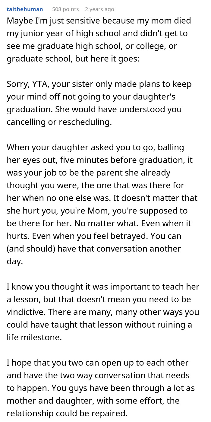 Mom Asks If She’s Wrong For Ruining Daughter’s Graduation To Teach Her A Lesson After A Betrayal