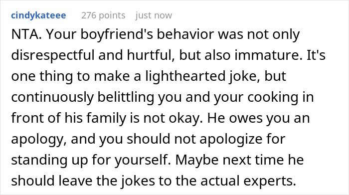 BF Keeps Mocking GF’s Cooking In Front Of His Family, Gets Mad When She Jokes On Him In Response