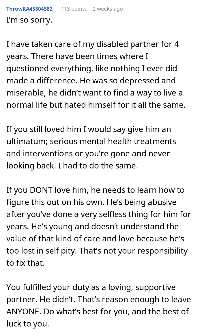 Woman Wonders If Leaving Her Disabled Boyfriend Would Make Her A Bad Person