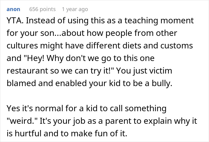 Mother Thinks Her Son Bullying Classmate About Her "Weird" Lunch Is Normal, Gets A Reality Check