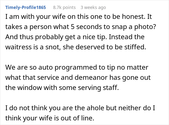 Man Calls Out Wife For Not Tipping A Server After She Denied Her Request, Gets A Reality Check