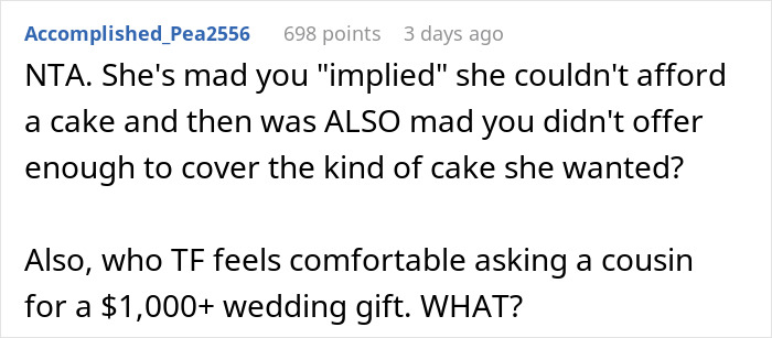 Hobby Baker Offers To Pay $250 Towards Cousin’s Wedding Cake As A Gift, Drama Ensues