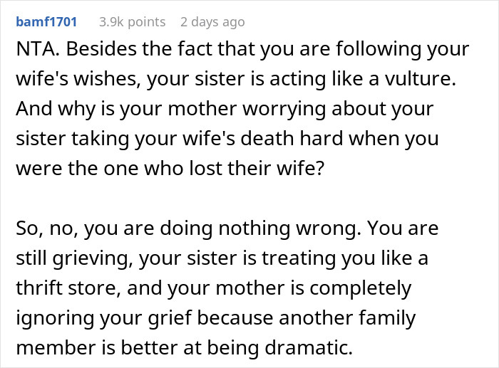 Guy Shocked At Sisters Audacity After His Wife Dies: "She Is A Selfish Cow"