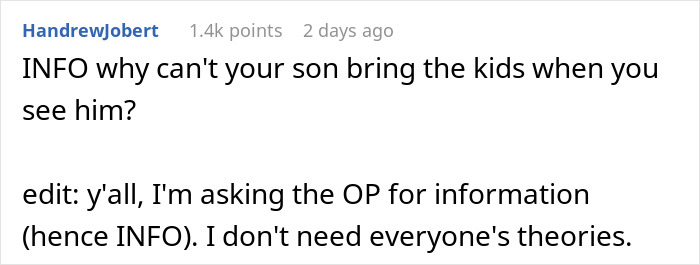 Screenshot of a Reddit comment discussing grandkids and their relationship with a parent.