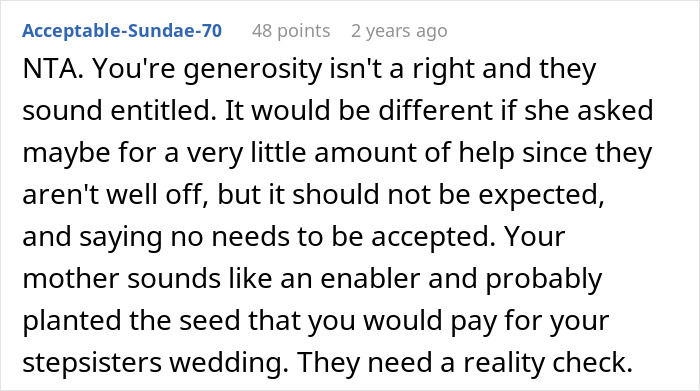 Guy Refuses To Fund Stepsister’s Wedding, Calls Out Mom’s Choices When She Protests