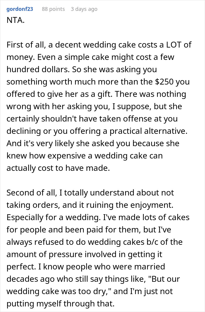 Hobby Baker Offers To Pay $250 Towards Cousin’s Wedding Cake As A Gift, Drama Ensues