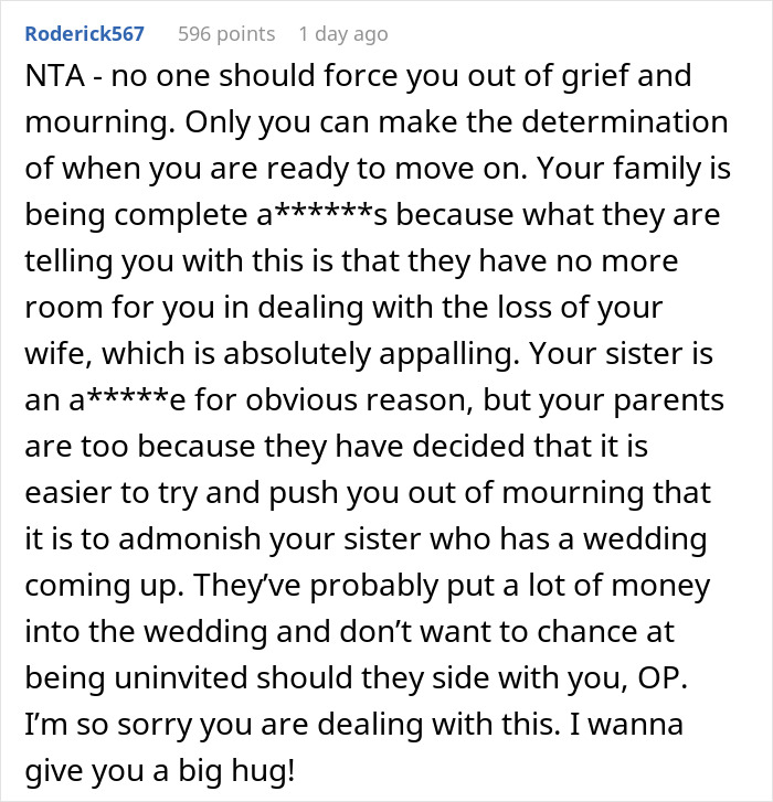 Widow Refuses To Go To Sister's Wedding After She And Entire Family Downplay Her Late Wife's Death