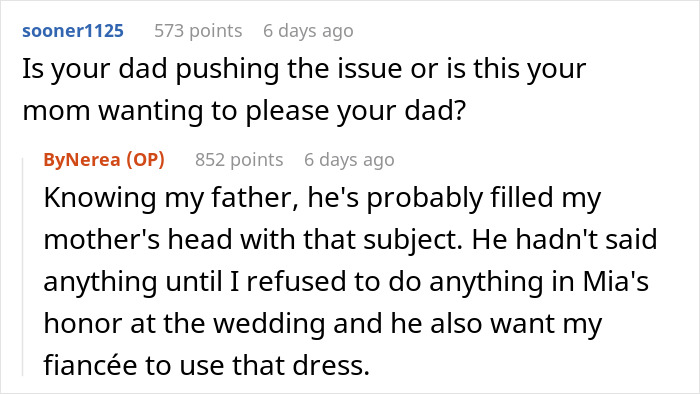 Dad Pressures His Soon-To-Be DIL To Wear His Late Wife’s Wedding Dress Decades After She Died