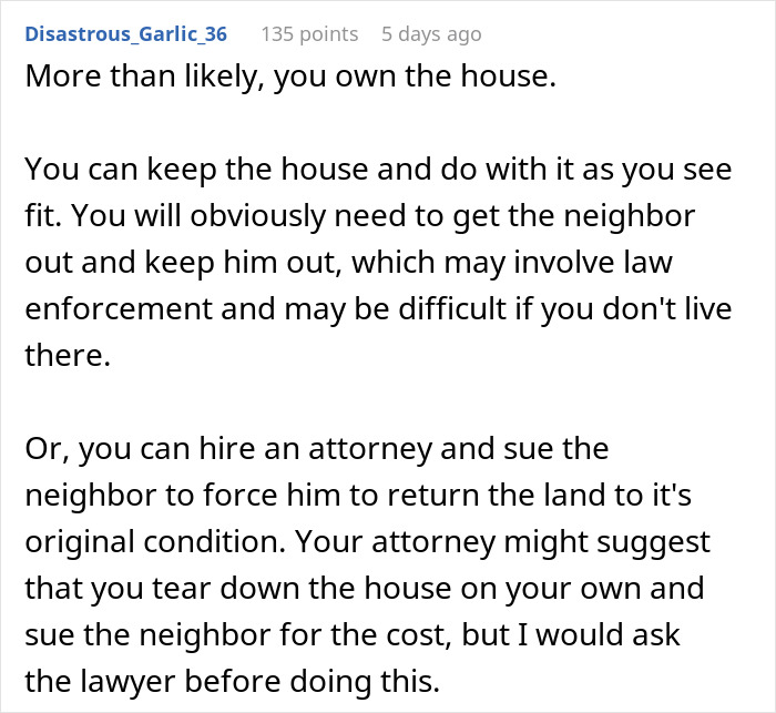 Guy Turns To Web For Legal Advice After 100% Of Neighbor’s House Is Built On His Property