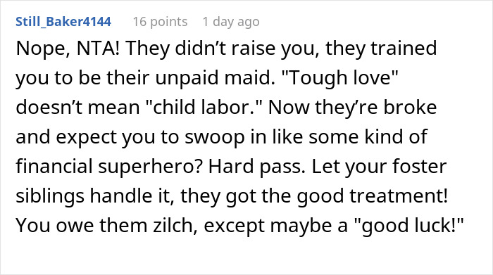 “AITA For Refusing To Help My Foster Parents After They Treated Me Like A Servant?”