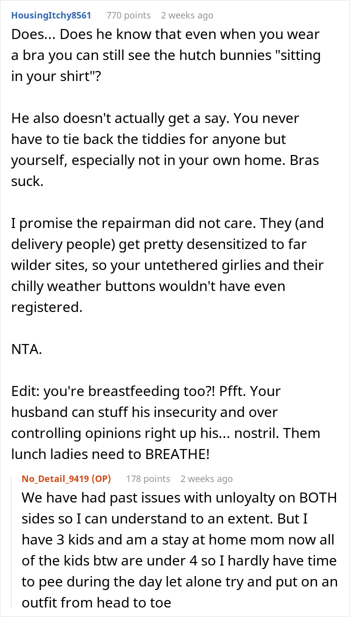 Woman Asks If She’s The Jerk For Not Wearing A Bra In Her Apartment While The Repair Guy Was Over