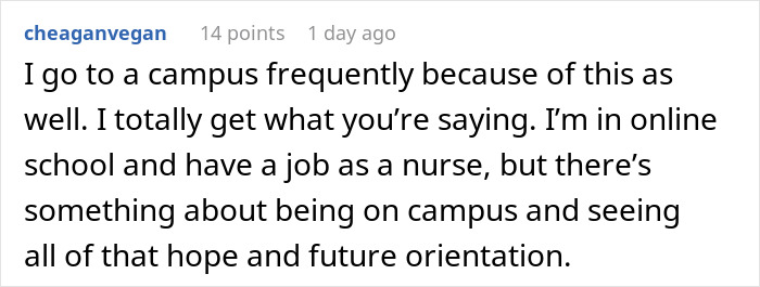 Comment discusses nostalgia for college life and the hope it represented.