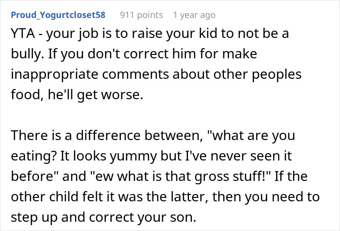 Mother Thinks Her Son Bullying Classmate About Her "Weird" Lunch Is Normal, Gets A Reality Check