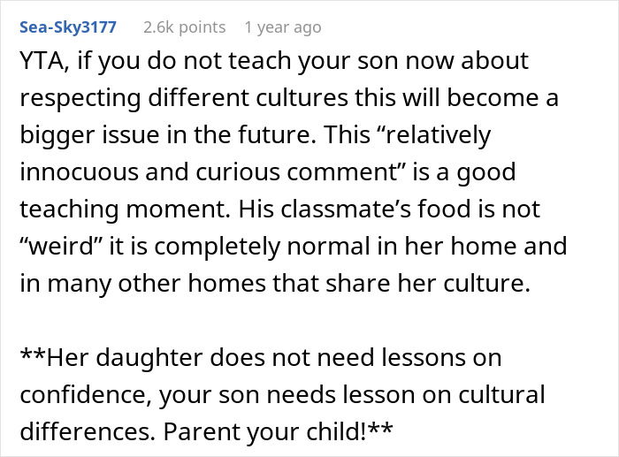 Mother Thinks Her Son Bullying Classmate About Her "Weird" Lunch Is Normal, Gets A Reality Check