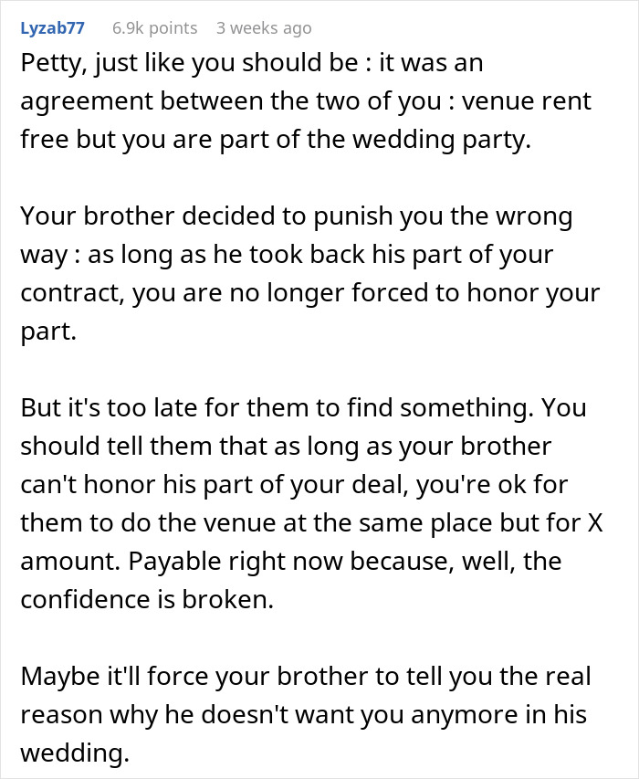 Brother Is Uninvited From Wedding For Being An "Addict", He Then Cancels Free Venue In Response