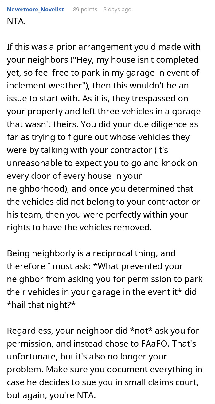 Neighbors Think They Can Park In Person’s Garage Without Permission, Get A $1,000 Reality Check