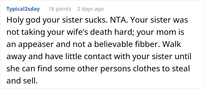 Guy Shocked At Sisters Audacity After His Wife Dies: "She Is A Selfish Cow"