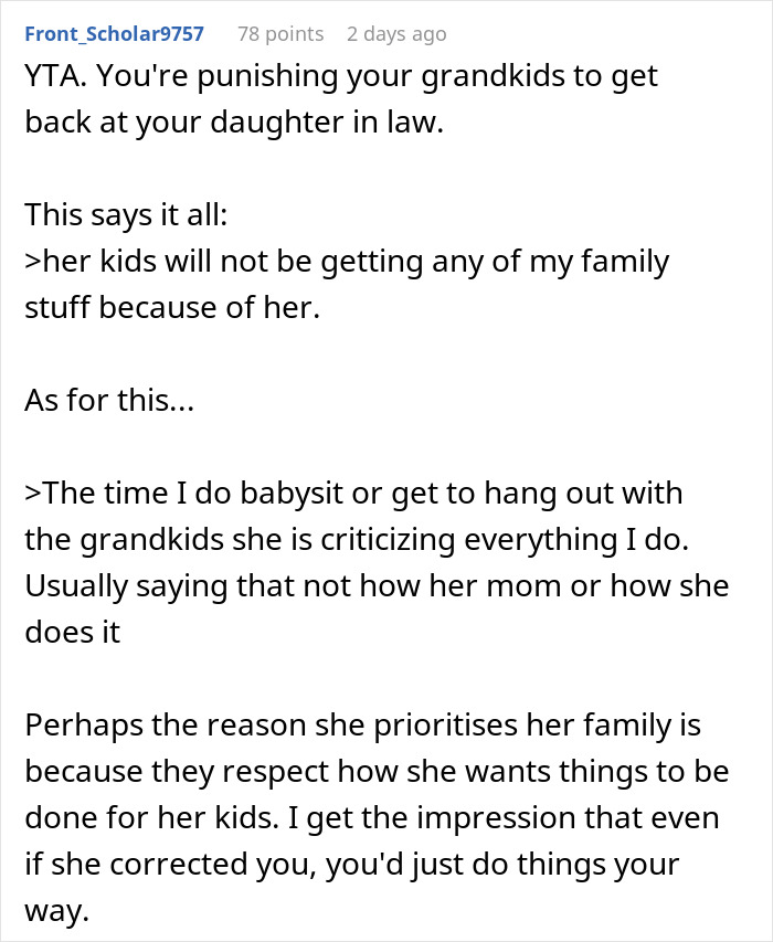 Screenshot of an online comment discussing a challenging grandkids relationship.