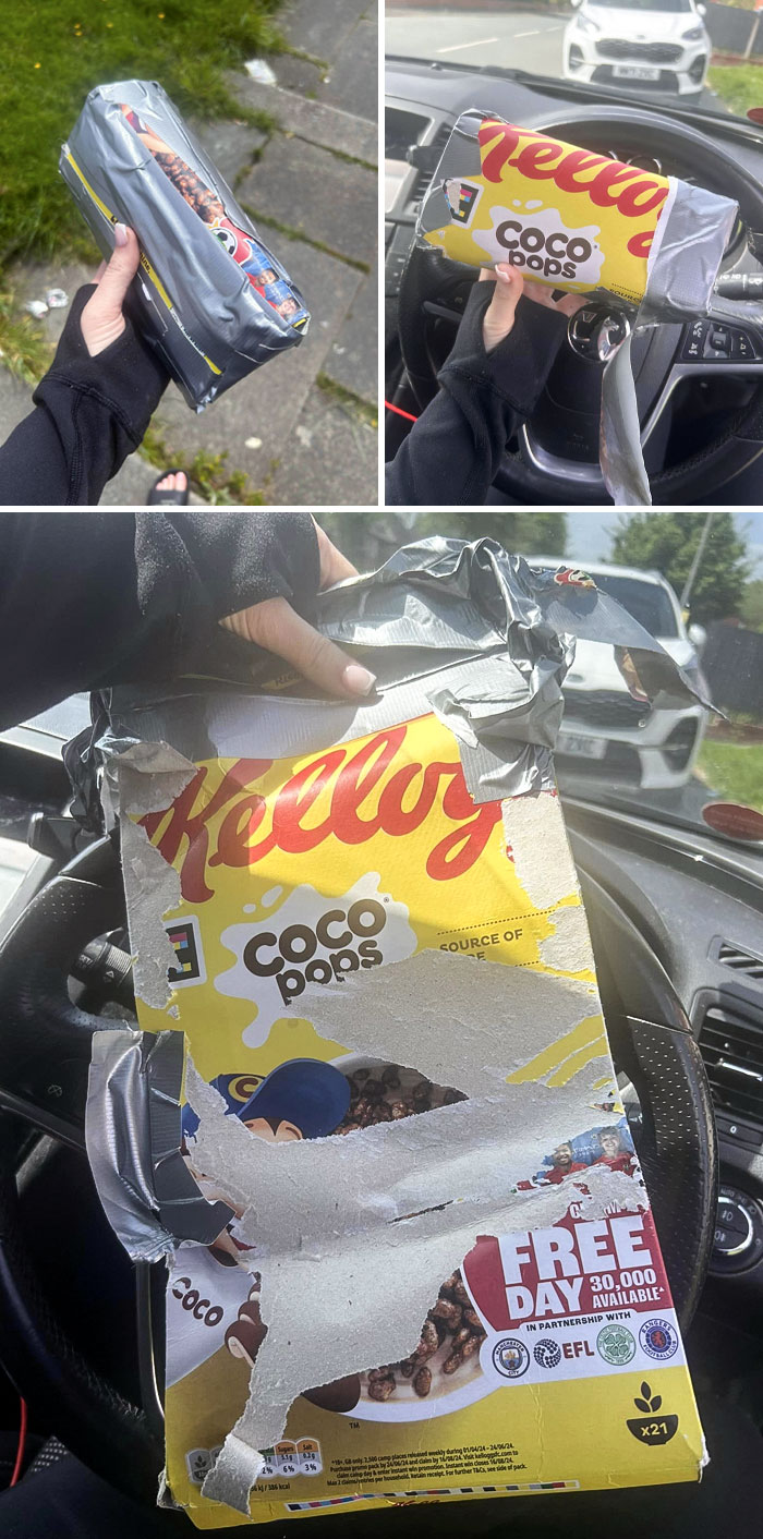 I Bought Some Shorts Off Vinted, And They Sent Them In A Coco Pops Box And Duct Tape