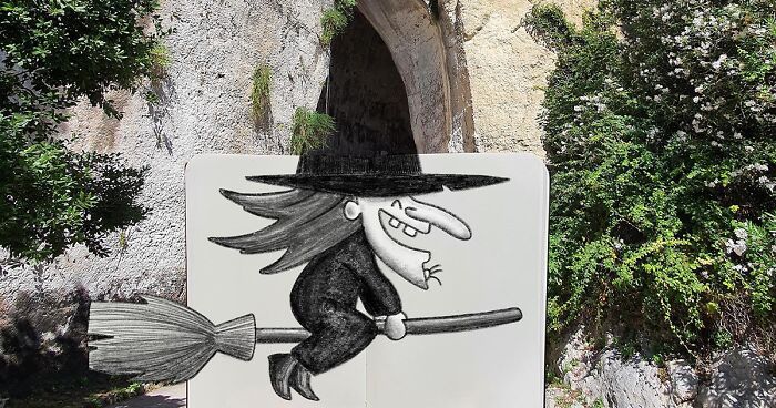 Artist Transforms Reality Into Art With These Mind-Bending Sketch-Photo Combinations (43 New Pics)