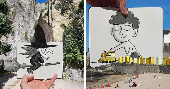 Artist Creates Mind-Bending Photographs By Blending Drawings With Reality (43 New Pics)