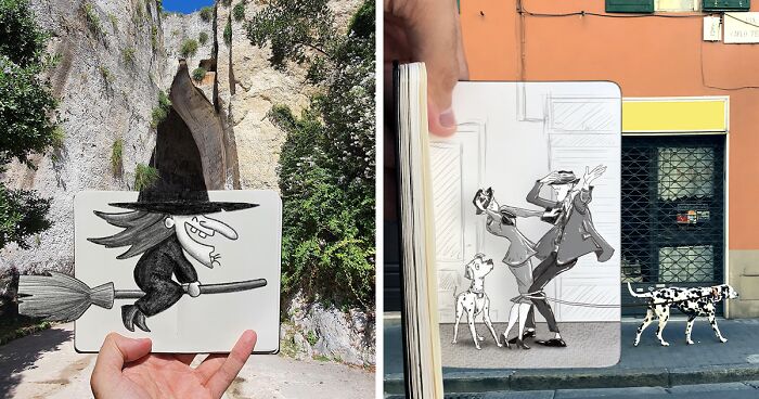 Artist Transforms Reality Into Art With These Mind-Bending Sketch-Photo Combinations (43 New Pics)