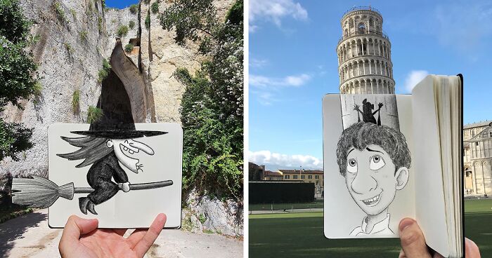 Artist Transforms Reality Into Art With These Mind-Bending Sketch-Photo Combinations (43 New Pics)