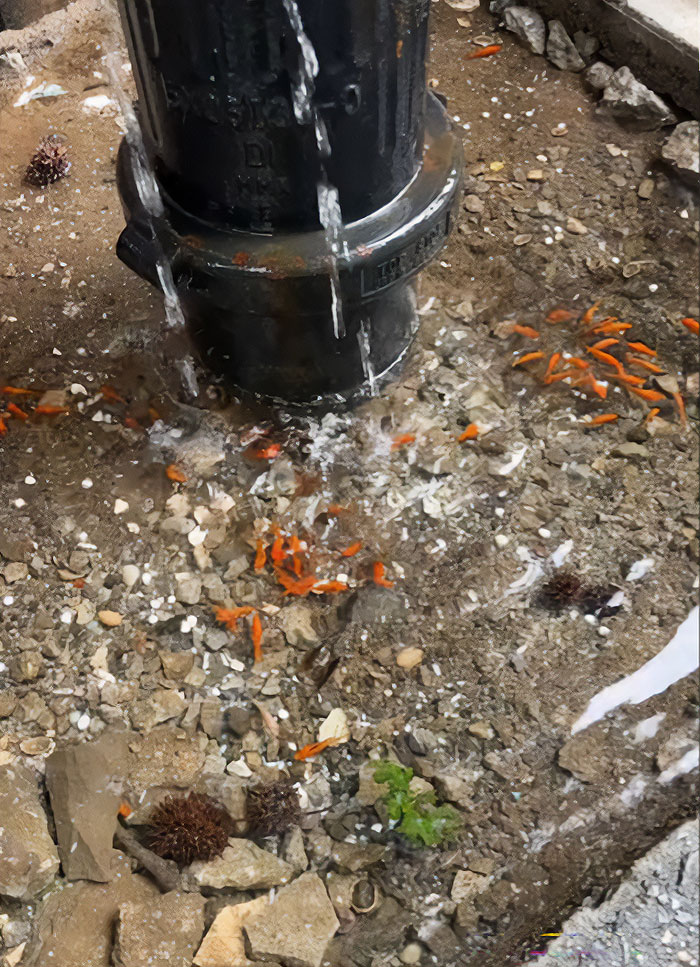 Aquarium With Real Fish Created Around Fire Hydrant "Puddle" Draws Criticism For Its Cruelty