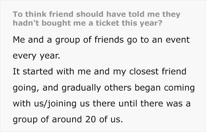 Woman Is Puzzled After Friend Doesn’t Buy Her A Ticket With No Warning After Doing It For 17 Years