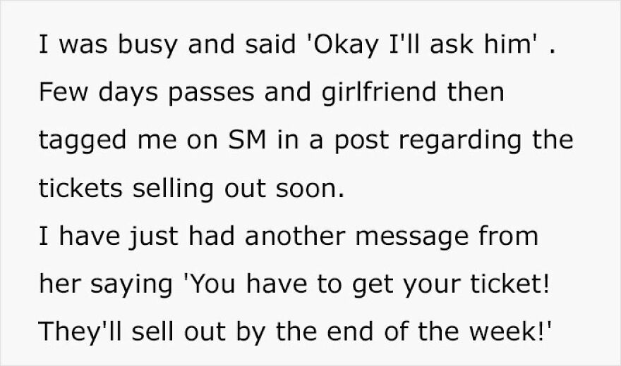 Woman Is Puzzled After Friend Doesn’t Buy Her A Ticket With No Warning After Doing It For 17 Years