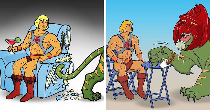 This Artist Illustrated A Parody Of He-Man And His Heroic Adventures In Daily Life With His Cat (13 Pics)