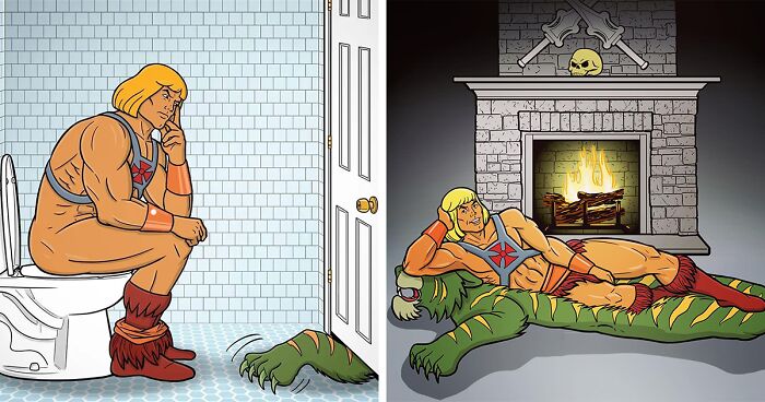 Artist Imagines He-Man’s Daily Struggles With His Cat In These 13 Funny Illustrations